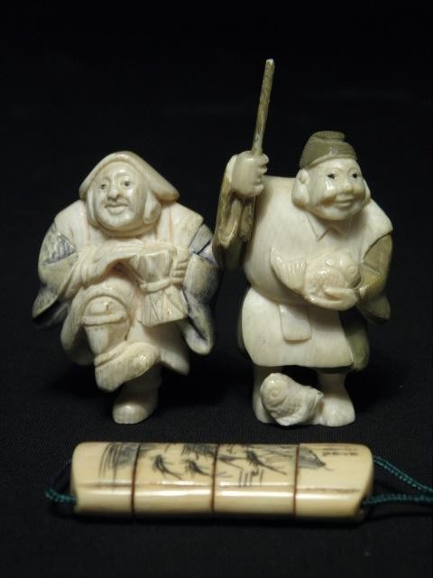 Two polychrome Japanese carved