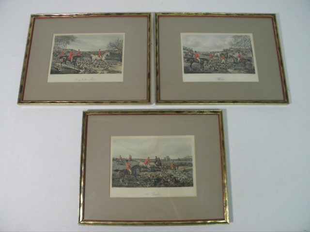 Three hand colored hunt scene engravings 16d1d5