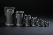 SEVEN FRENCH PEWTER MEASURES 19th 16d57e