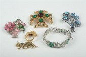 SIX ITEMS COSTUME JEWELRY Signed Weiss.