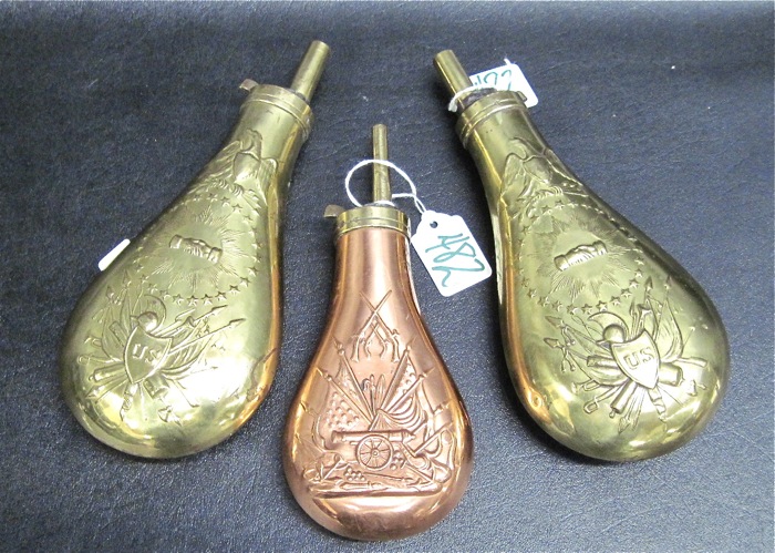 THREE POWDER FLASKS two are Zouave 16dfd4