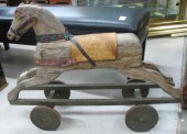 ANTIQUE WOOD HOBBY HORSE ON WHEELS the