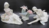 THREE LLADRO FIGURINES: young girl reclining