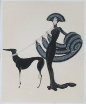 ERTE FRENCH SCHOOL- LADY AND DOG - COLOR