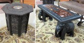 CARVED HARDWOOD BENCH AND SIDE TABLE