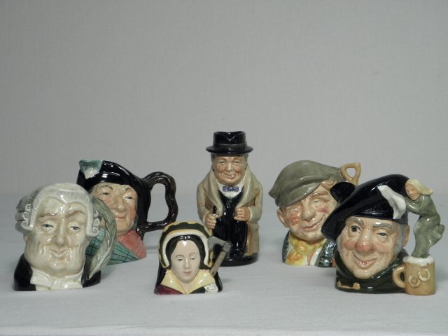 Lot of six miniature ceramic toby jugs. Includes