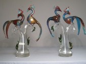 Pair Murano art glass bird figures.