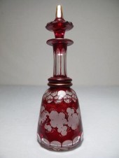 A Bohemian ruby red cut to clear glass