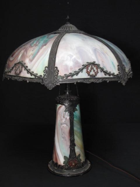 An American slag glass lamp early 20th century.