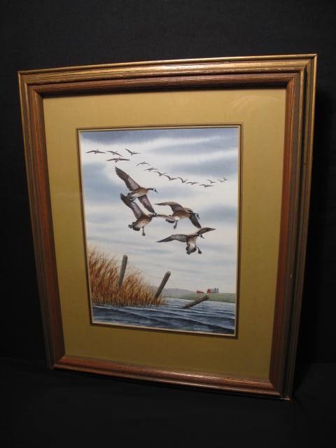 Watercolor painting of Geese flying by Rhynard