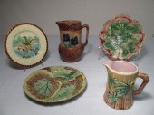 Assorted Majolica art pottery. 5 pieces.