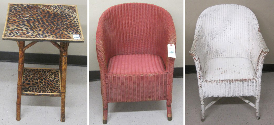 TWO WICKER ARMCHAIRS AND ONE BAMBOO 16f533