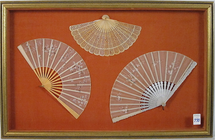 THREE CHINESE HAND FANS with carved 16f5e7