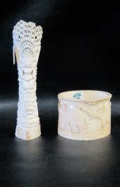 AN AFRICAN IVORY CARVED BOWL AND ASIAN