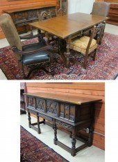 SEVEN PIECE CARVED OAK DINING ROOM 16fa16