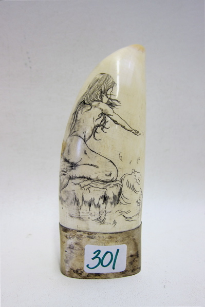 SCRIMSHAWED WHALE TOOTH signed 16fabf