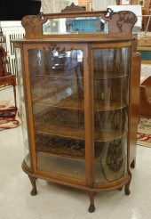 LATE VICTORIAN OAK AND CURVED GLASS