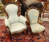 TWO VICTORIAN CARVED AND UPHOLSTERED 16fb90