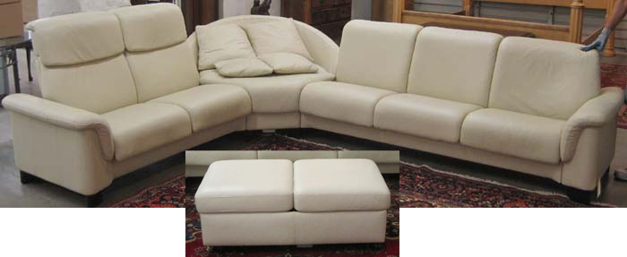 WHITE LEATHER RECLINING SECTIONAL SOFA AND