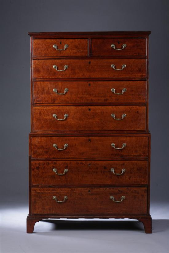 AMERICAN CHIPPENDALE WALNUT CHEST-ON-CHEST