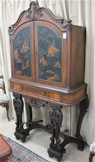LOUIS XIV STYLE JAPANNED AND CARVED WALNUT