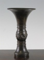 A Chinese bronze beaker vase (gu) 17th