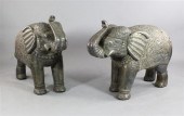A pair of Indian silver overlaid elephants