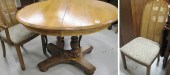 ROUND OAK DINING TABLE AND CHAIR GROUP