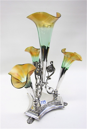 VICTORIAN ART GLASS & SILVERPLATED EPERGNE