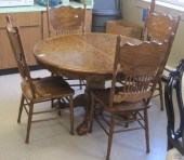 OAK DINING TABLE AND CHAIR GROUP American