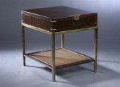 WALNUT AND BRASS MOUNTED SIDE TABLE.