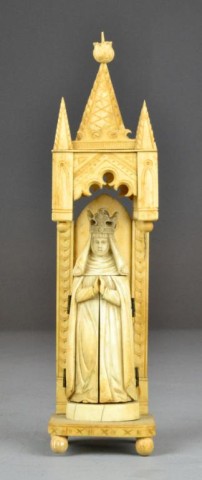 A Fine European Carved Ivory TryptichIn ecclesiastical