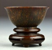 Chinese Carved Rhino Horn Cup On StandFinely
