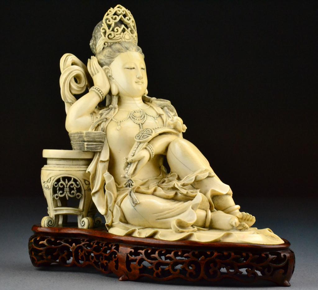 A Monumental Chinese Carved Ivory Guan-YinAn