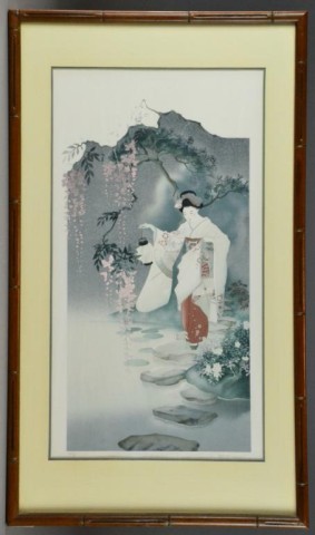 Litho of Japanese Geisha signed 1721c9