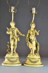 Pr. 1920s Signed Spelter LampsWith