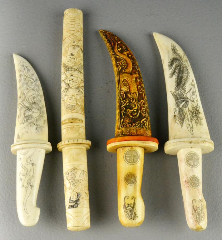Four Chinese Carved Bone DaggersAll 1724e0