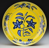 Chinese Blue & Yellow Porcelain ChargerFinely