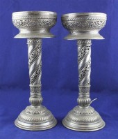 A pair of Indian white metal table lamps