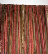 Three pairs of coral brocade curtains