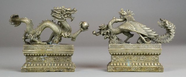  2 Chinese Metal or Bronze Dragon Bird 171644