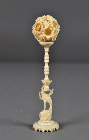 Chinese Carved Ivory Puzzel Ball On StandThe