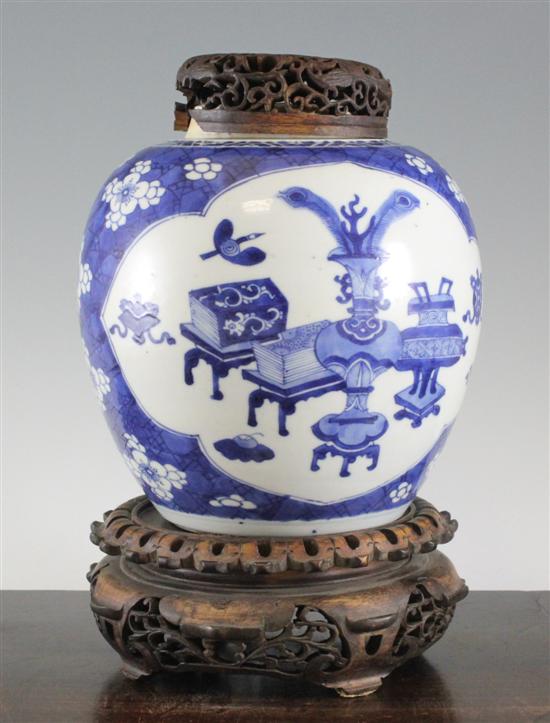 A Chinese blue and white ovoid jar Kangxi