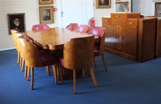 An Epstein Art Deco maple dining suite comprising