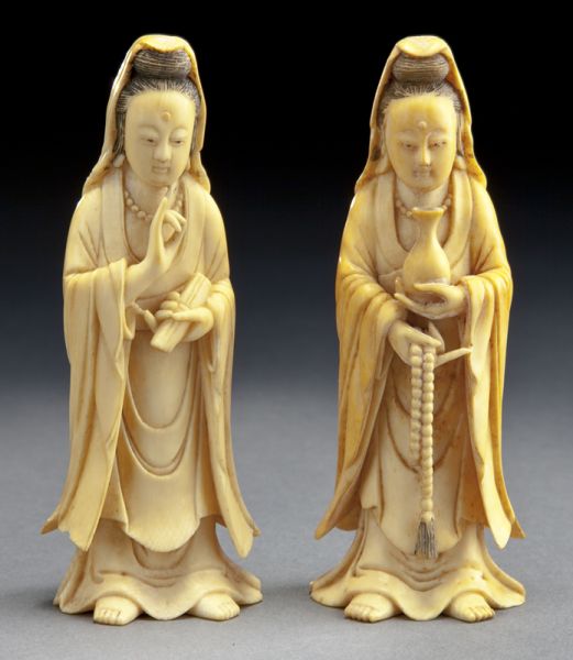  2 Chinese Qing carved ivory Guanyin International 1744b0