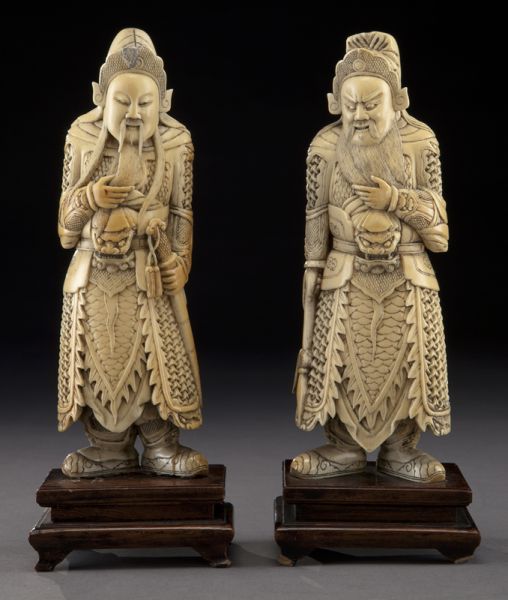 Pr Chinese Qing carved ivory warriors 17453e