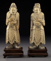 Pr. Chinese Qing carved ivory warriors