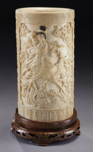 Chinese carved ivory brush pot 174568