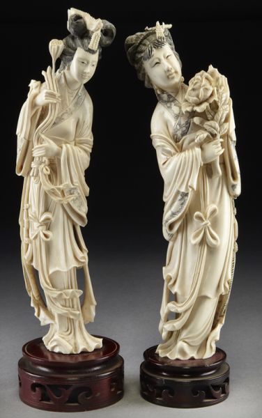 Pr Chinese carved ivory ladies 174578