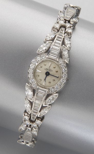 Retro Pery platinum and diamond watchfeaturing